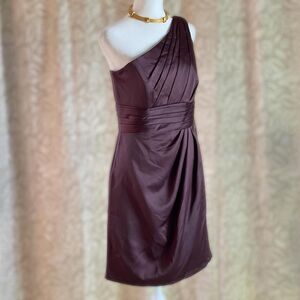 NWT David's Bridal Bridesmaid Mini‎ Dress Brown Satin One Shoulder Size 6